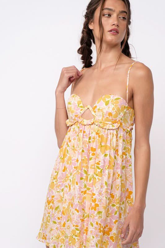 Drew Peach Floral Babydoll Cami Mini Dress