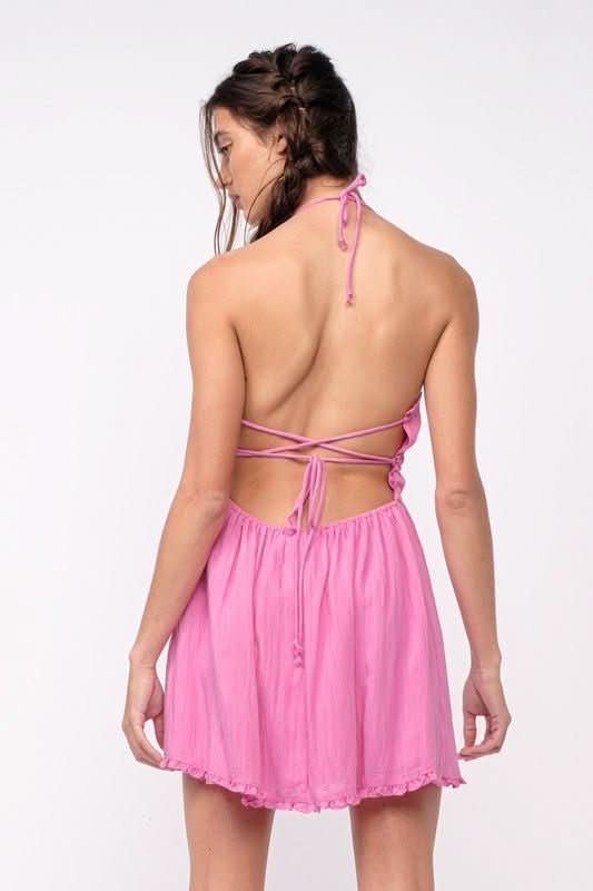 Kristen Pink Halter Mini Dress