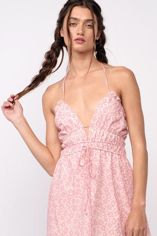 Kristen Pink Floral Halter Mini Dress