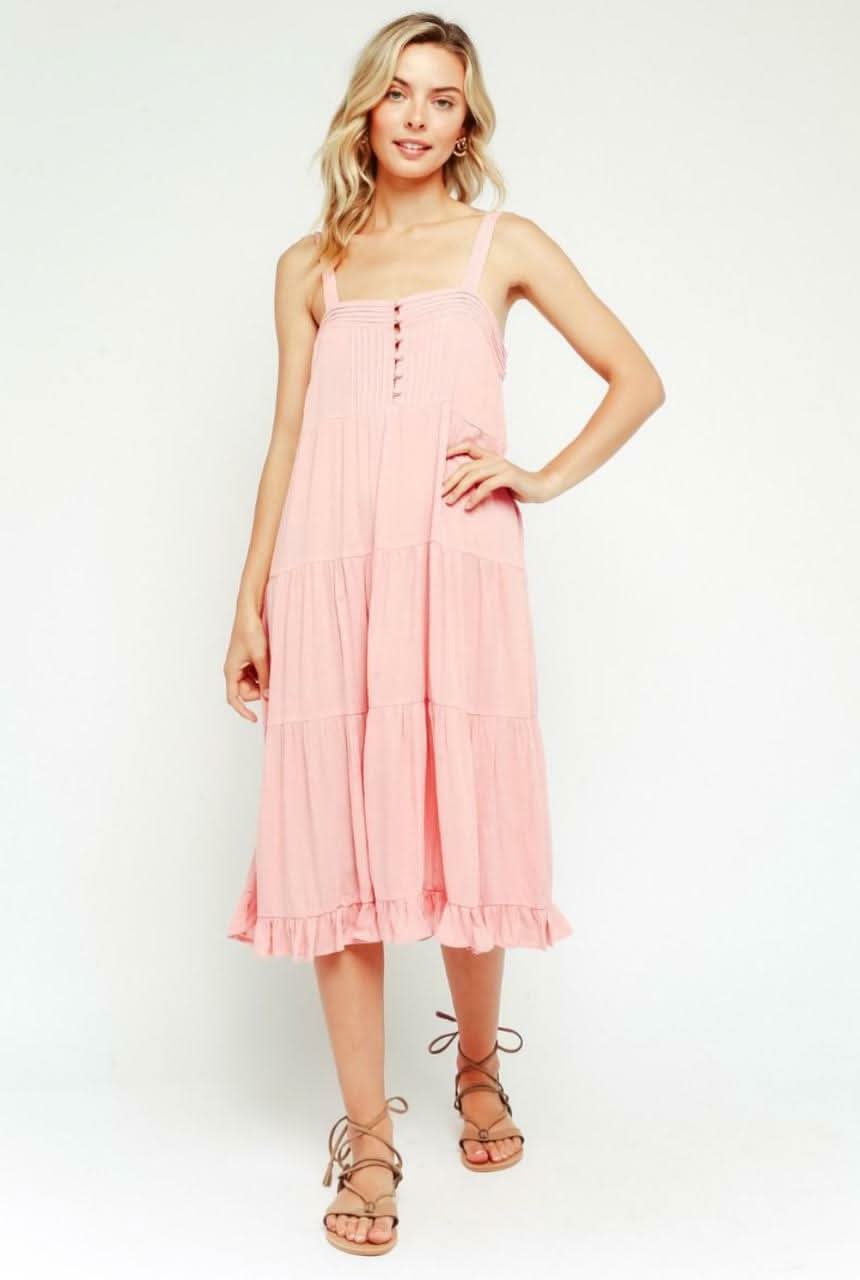 Melina Pink Tiered Midi Tank Dress