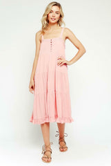 Melina Pink Tiered Midi Tank Dress