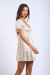 Addison White Dot Puff-Sleeve Mini Dress