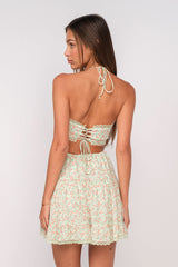 Garden Muse Green Floral Print Halter Dress