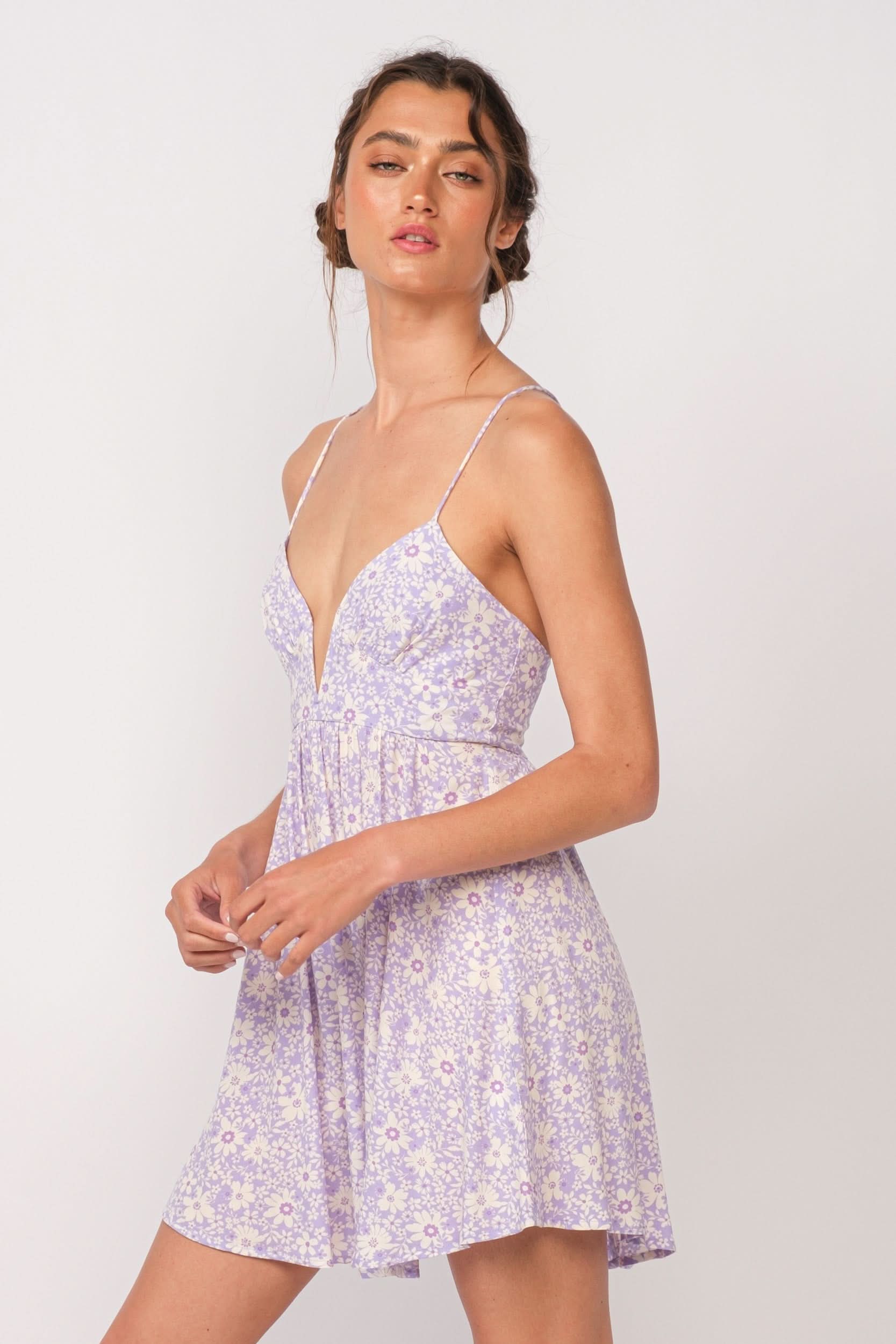 Lucia Purple Floral Corset Cami Dress