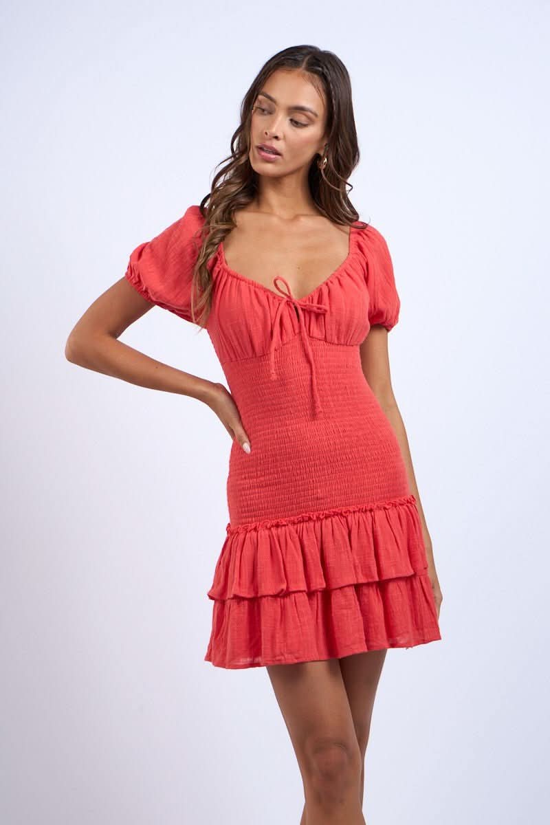 Mimi Red Puff Sleeve Mini Dress
