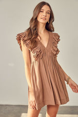 Kat Latte Ruffle Romper Dress