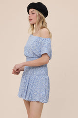 Roya Ditsy Blue Floral Drop Waist Mini