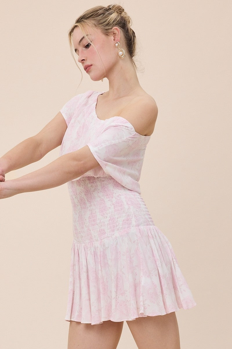 Roya Light Pink Floral Drop Waist Mini