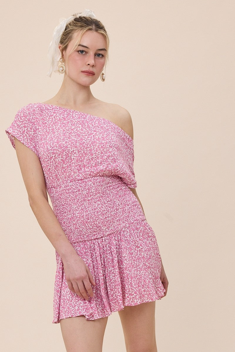 Roya Ditsy Pink Floral Drop Waist Mini