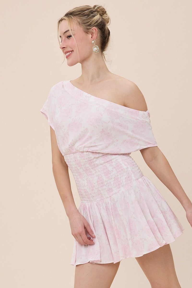 Roya Light Pink Floral Drop Waist Mini