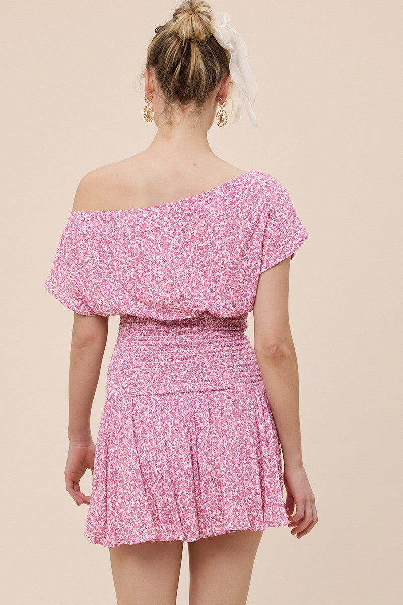 Roya Ditsy Pink Floral Drop Waist Mini