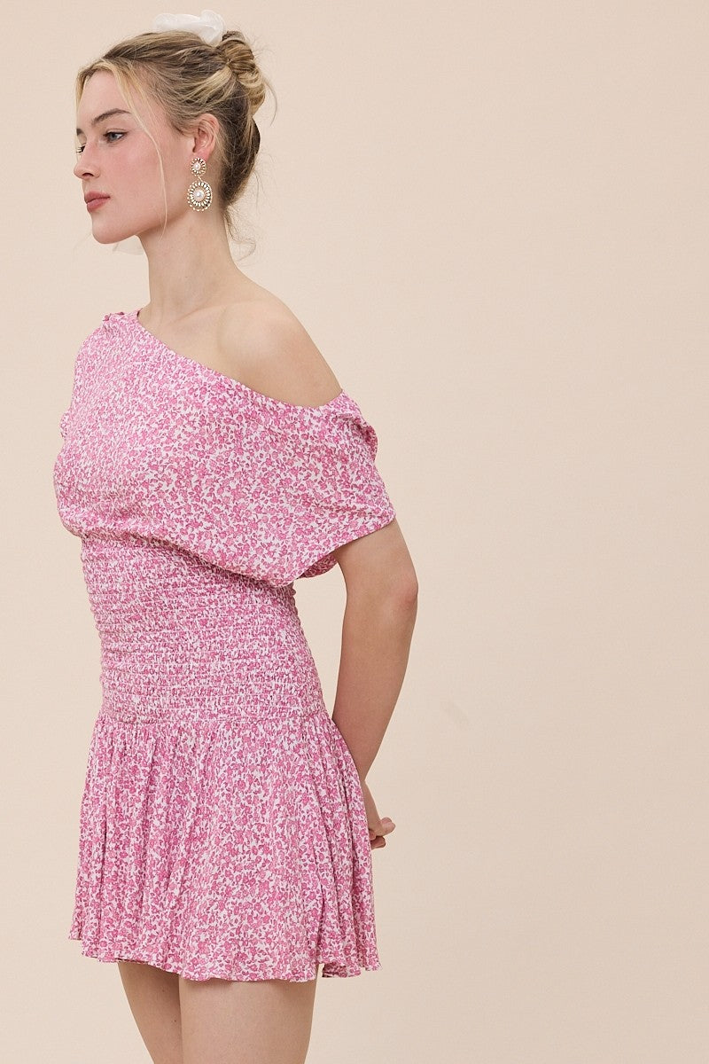 Roya Ditsy Pink Floral Drop Waist Mini