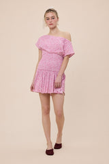 Roya Ditsy Pink Floral Drop Waist Mini