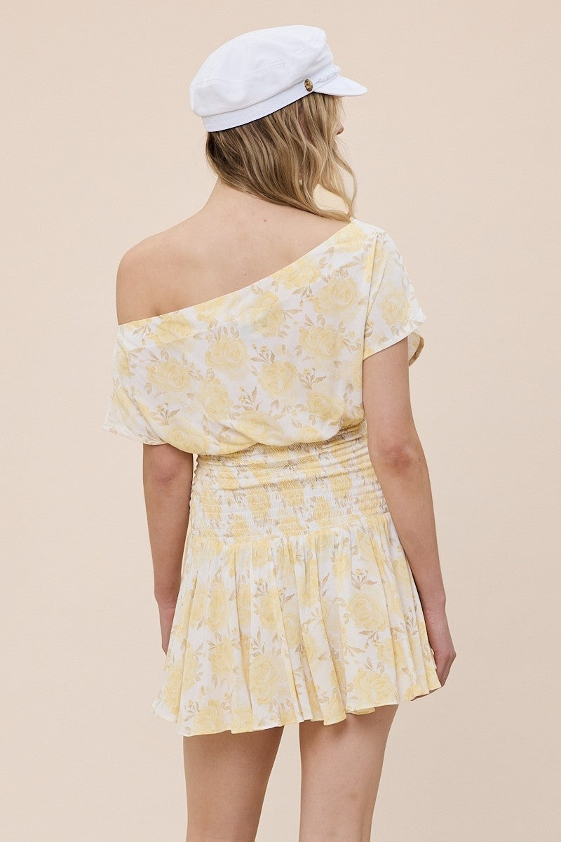 Roya Yellow Floral Drop Waist Mini