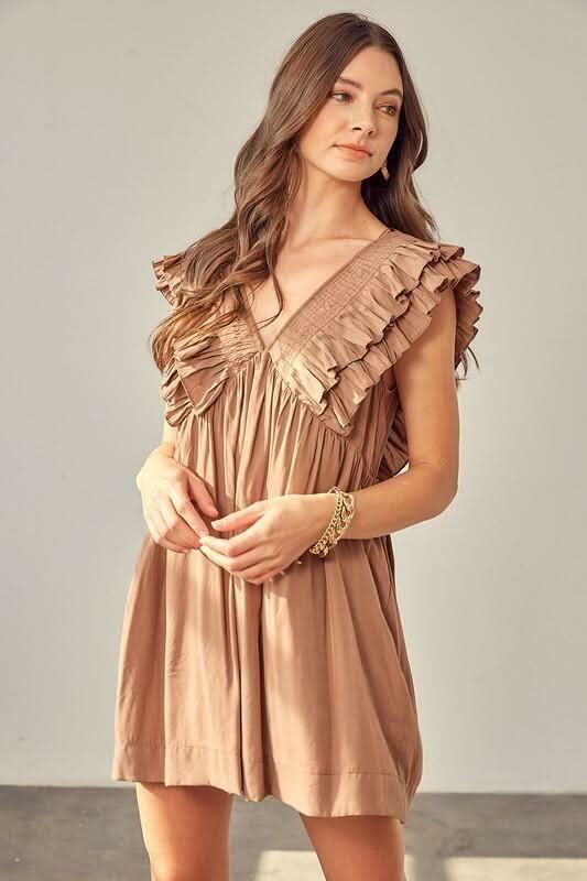 Kat Latte Ruffle Romper Dress