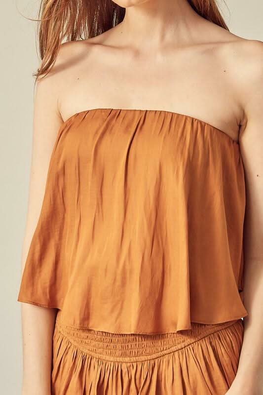 Monaco Caramel Strapless Romper