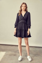 Adele Black Long Sleeve Ruffle Mini Dress