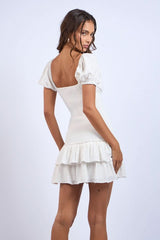 Mimi White Puff Sleeve Mini Dress