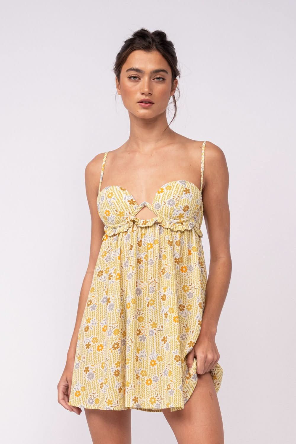 Drew Olive Floral Babydoll Cami Mini Dress