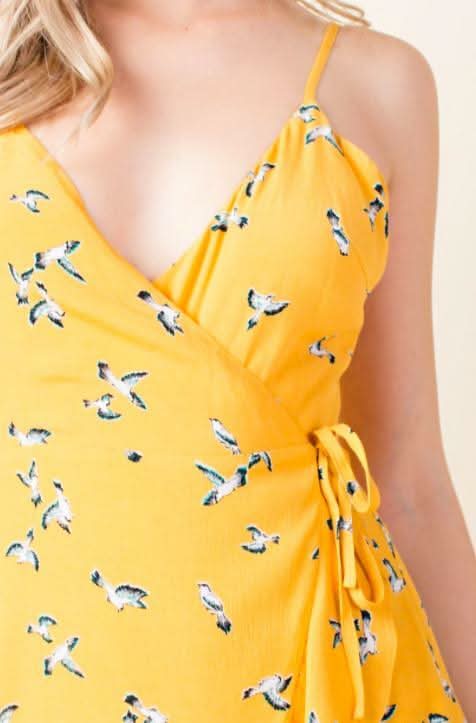 Mila Yellow Bird Print Skort Dress