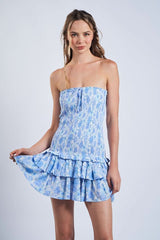 Sloane Blue Floral Drop Waist Tube Mini