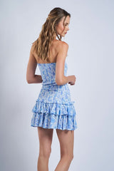 Sloane Blue Floral Drop Waist Tube Mini