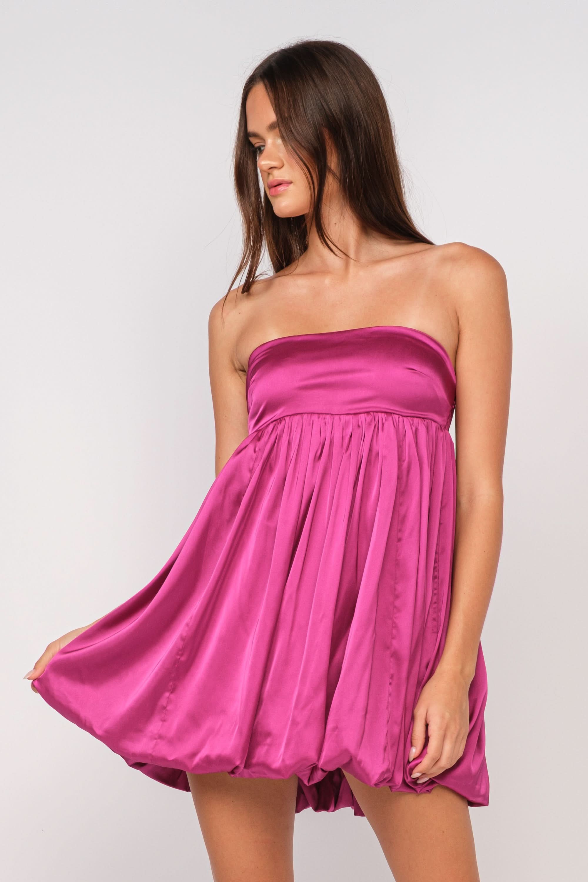 Melinda Pink Satin Strapless Bubble Dress