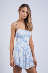 Dolly White and Blue Flower Mini Dress