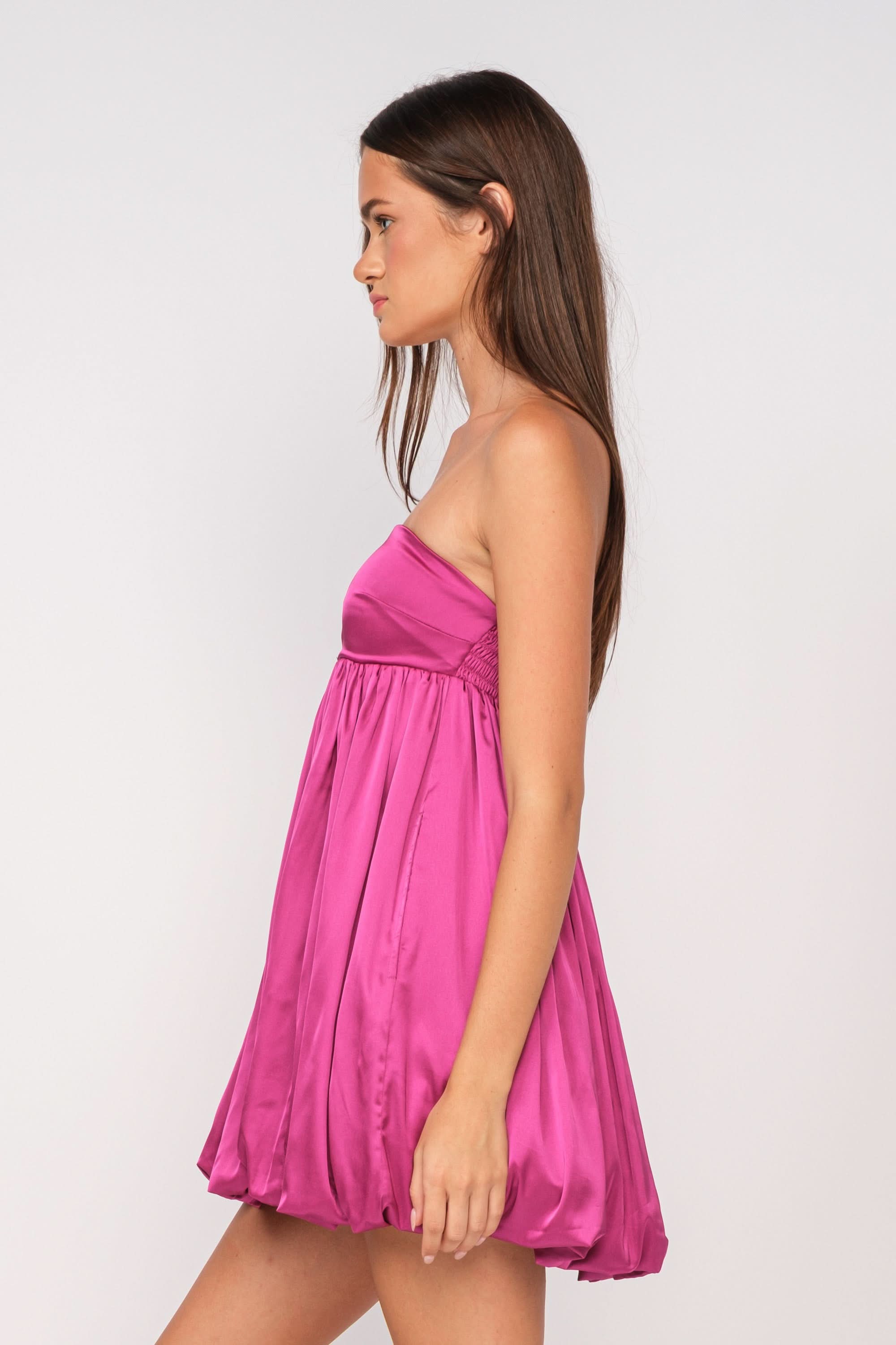 Melinda Pink Satin Strapless Bubble Dress