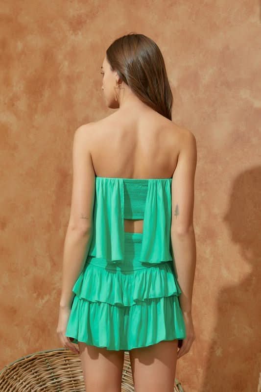 Monaco Aqua Green Strapless Romper