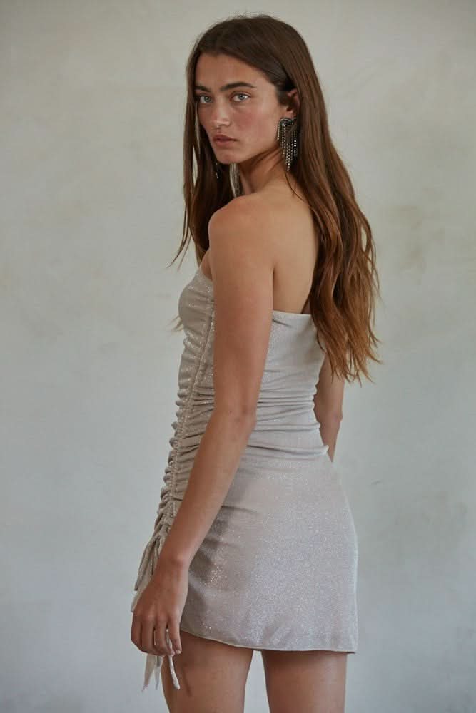 After Midnight Taupe Sparkly Tube Mini Dress