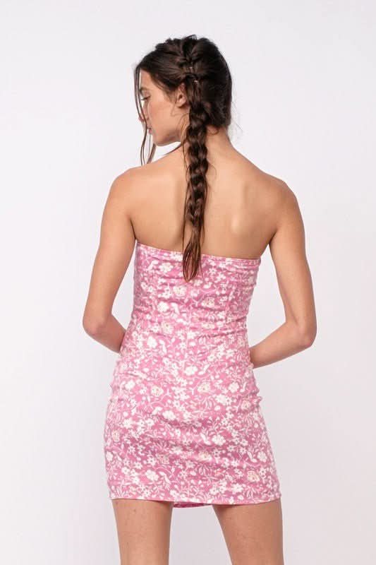 Reagan Pink Floral Strapless Corset Dress