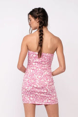 Reagan Pink Floral Strapless Corset Dress