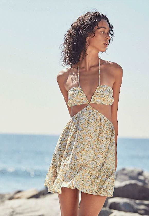 Jasmine Yellow Floral Halter Dress