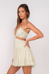Garden Muse Green Floral Print Halter Dress