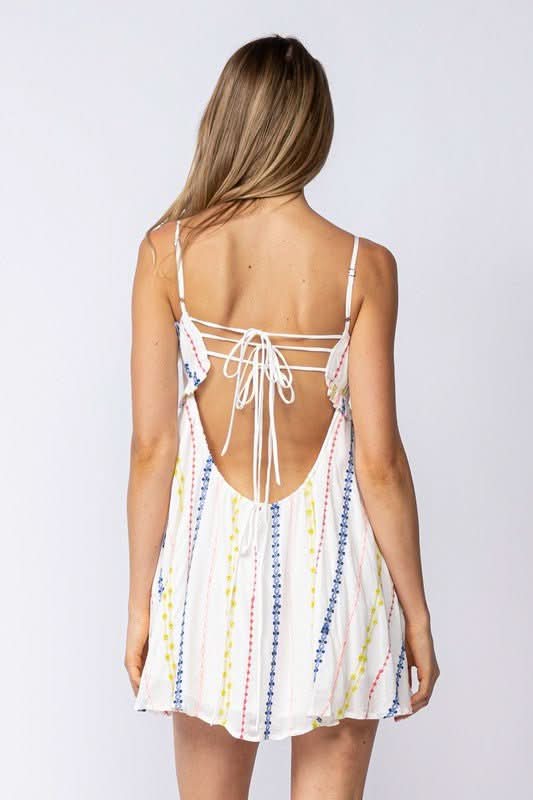 Drew White Embroidered Babydoll Cami Mini Dress