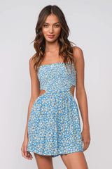 Molly Blue Floral Cutout Romper Dress