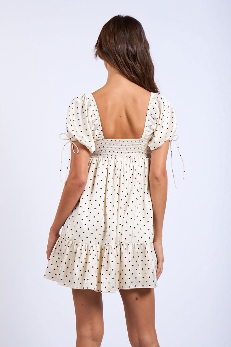 Addison White Dot Puff-Sleeve Mini Dress