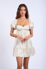 Addison White Dot Puff-Sleeve Mini Dress