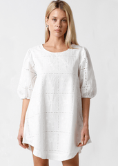 Kelly White Eyelet Puff Sleeve Shift Dress