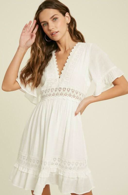 Heart Of Soul Ivory Short Sleeve Mini Dress