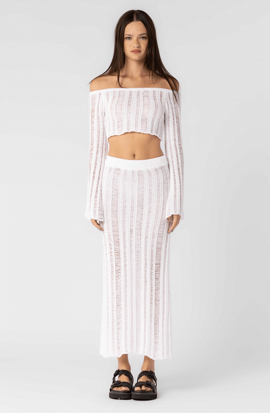 Naxos White Sheer Two Piece Midi Dress