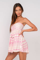 Lena Pink Boho Print Strapless Mini Dress