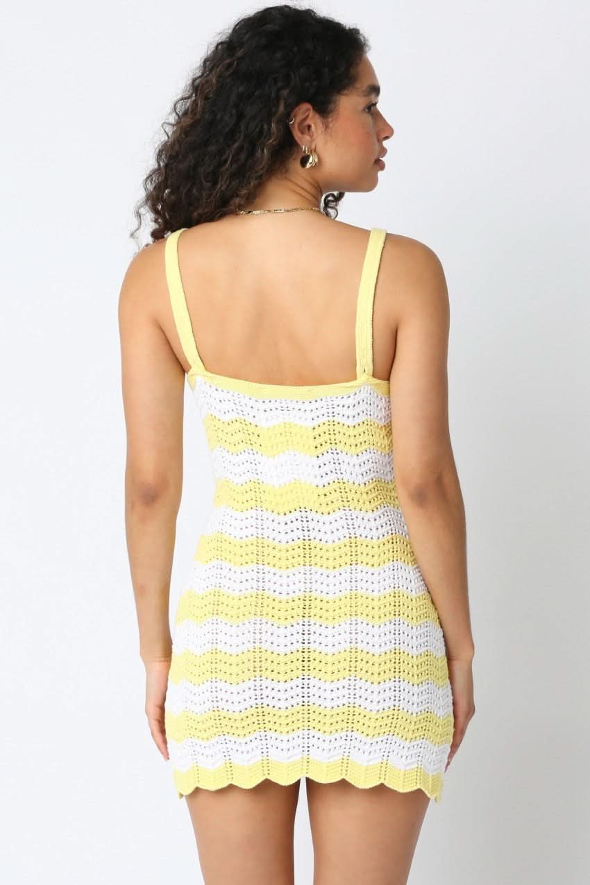 Kaya Yellow and White Crochet Mini Dress