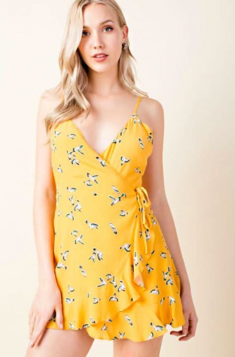 Mila Yellow Bird Print Skort Dress